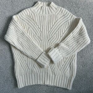 Massimo Dutti Cream Cable Mock Neck Sweater- Italian yarn- XS